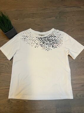 Public School New York White Short Sleeve Tee with Multicolor Speckle Detail